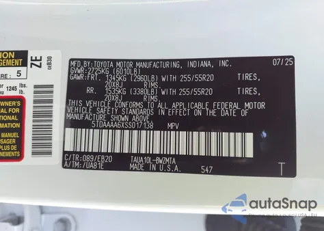 2025 Lexus Tx 350 Premium из США, поврежденный, VIN 5TDAAAA6XSS017138